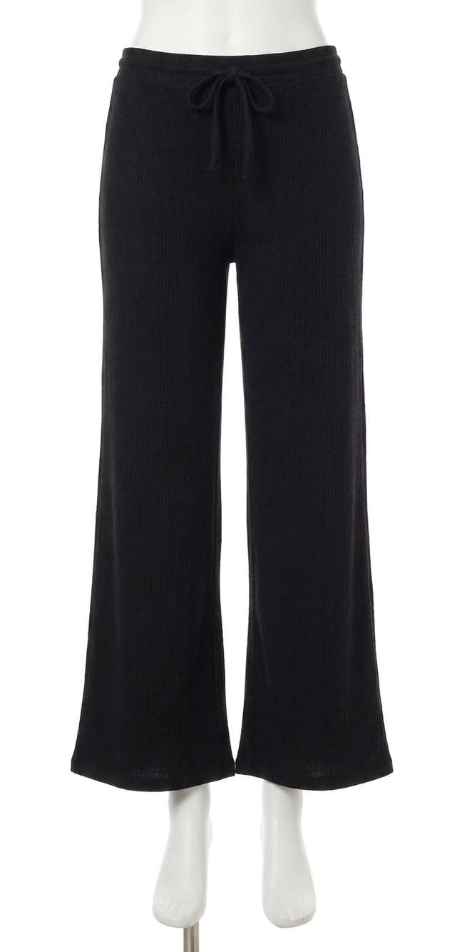 NEW CHASER rpet love rib wide leg lounge pant in true black